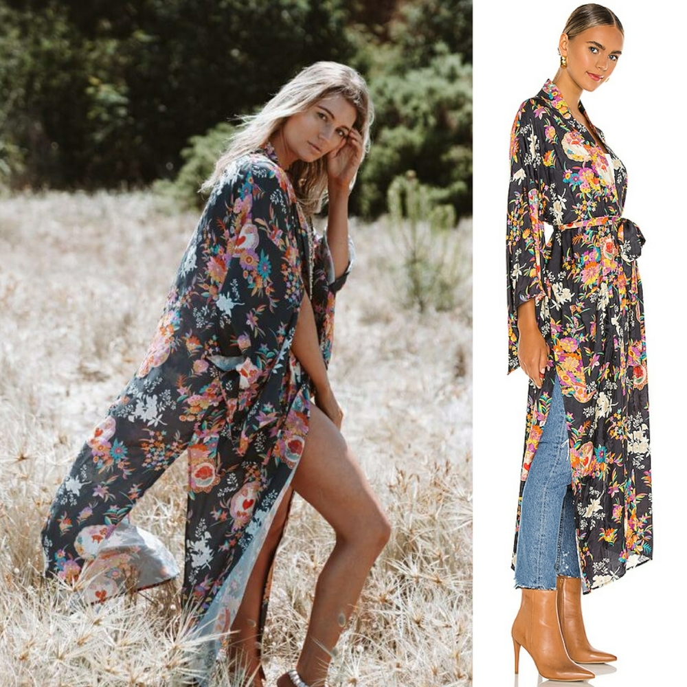 Spell Designs Leo Maxi Robe Kimono Charcoal S / M - Picture 5 of 16